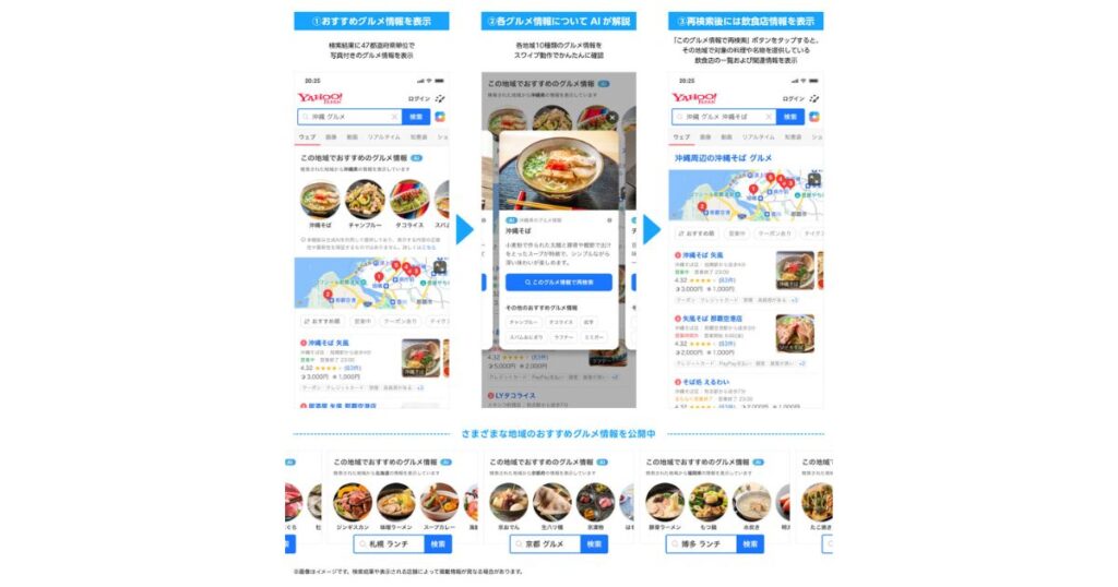 Yahoo!検索、生成AIで都道府県別グルメ情報の表示機能を開始　旅行先での飲食店探しがよりスムーズに